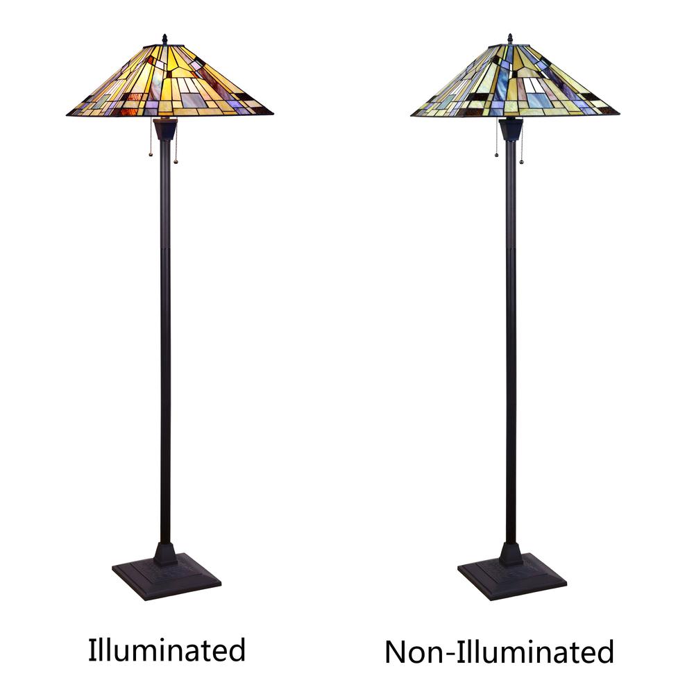 CHLOE Lighting KINSEY Tiffany-Style Blackish Bronze 2-Light Mission Floor Lamp 18" Shade. Picture 5