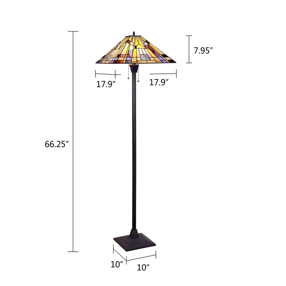 CHLOE Lighting KINSEY Tiffany-Style Blackish Bronze 2-Light Mission Floor Lamp 18" Shade. Picture 7