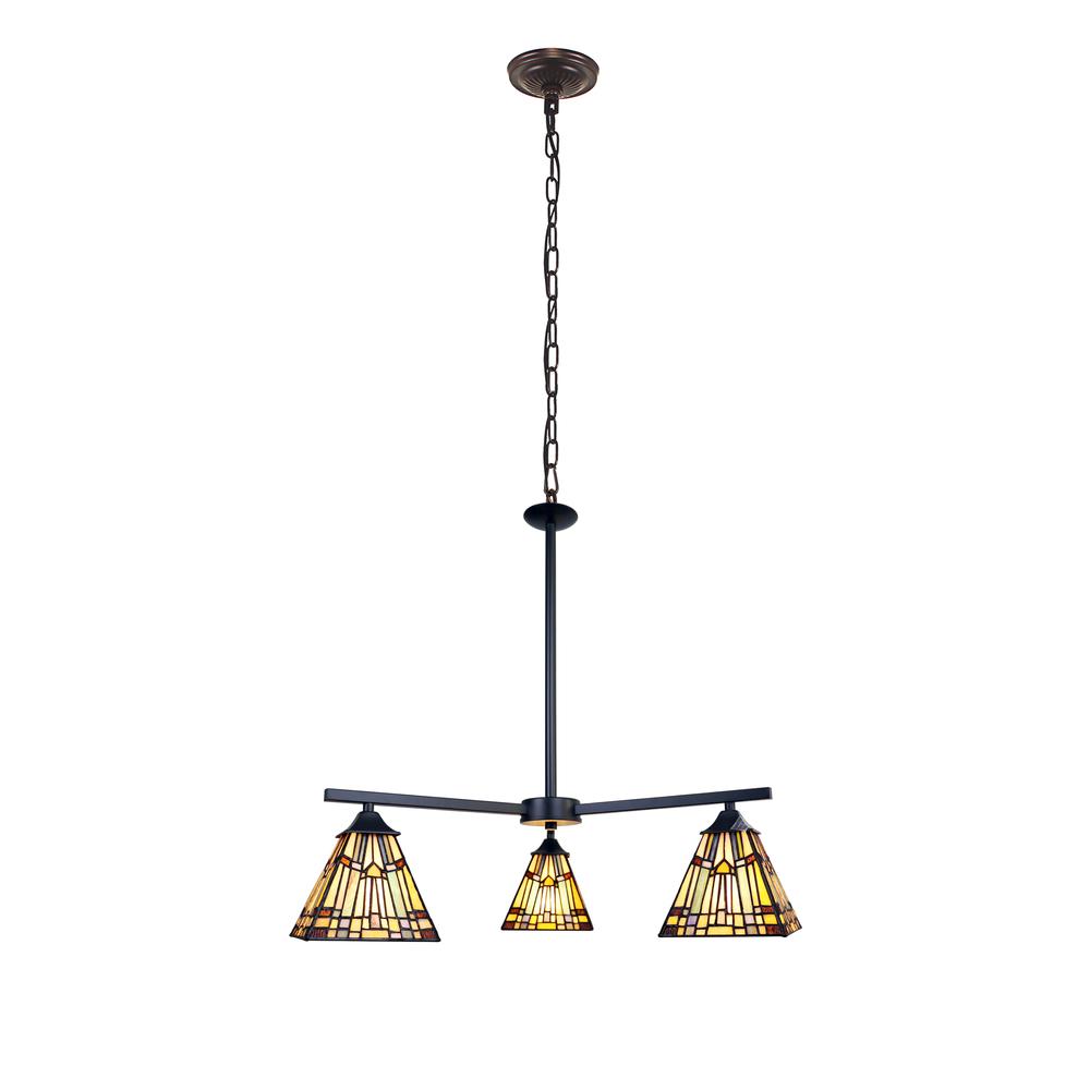 CHLOE Lighting KINSEY Mission Tiffany-style Blackish Bronze 3 Light Mini Chandelier 27" Wide. Picture 6