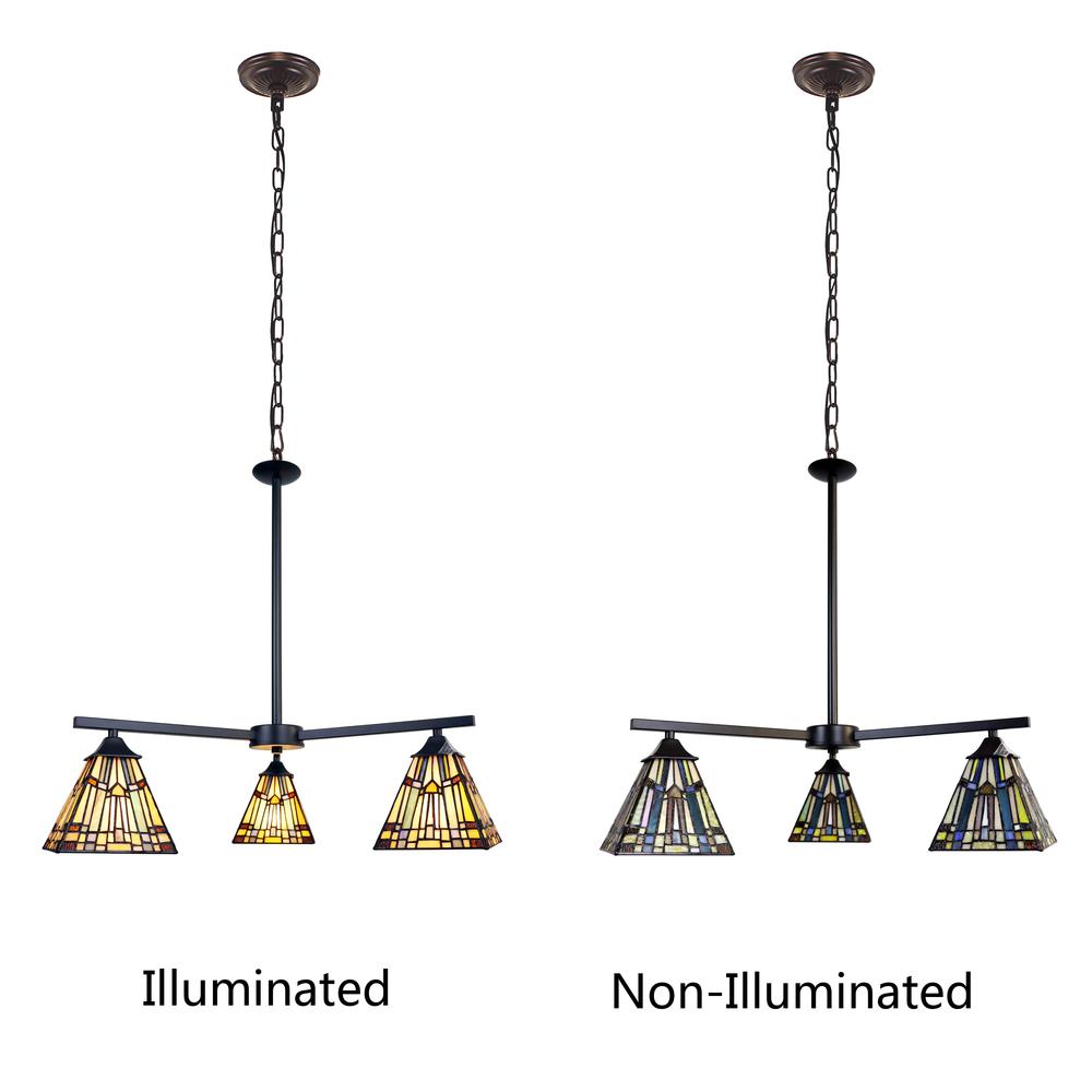 CHLOE Lighting KINSEY Mission Tiffany-style Blackish Bronze 3 Light Mini Chandelier 27" Wide. Picture 7