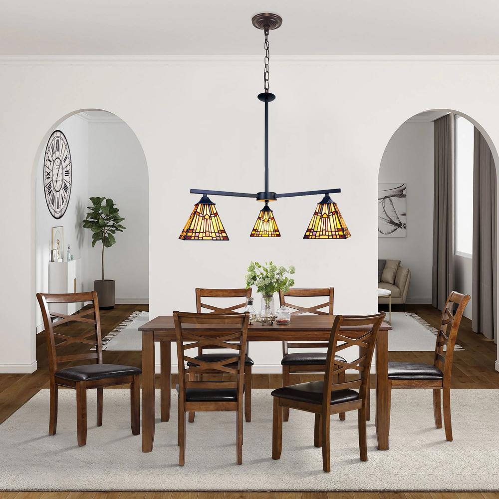 CHLOE Lighting KINSEY Mission Tiffany-style Blackish Bronze 3 Light Mini Chandelier 27" Wide. Picture 8