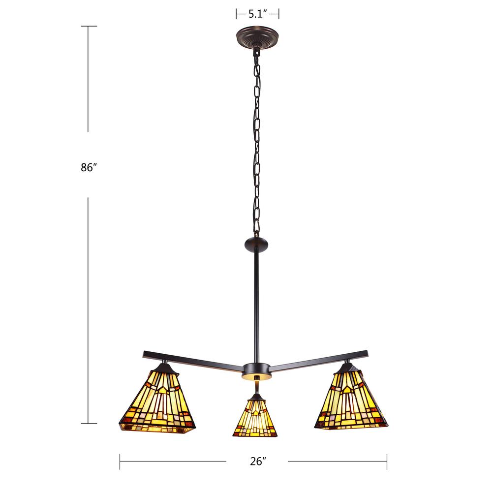 CHLOE Lighting KINSEY Mission Tiffany-style Blackish Bronze 3 Light Mini Chandelier 27" Wide. Picture 9