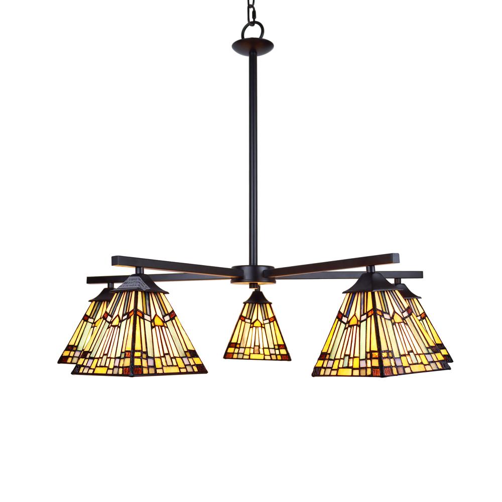 CHLOE Lighting KINSEY Mission Tiffany-style Blackish Bronze 5 Light Large Chandelier 30" Wide. Picture 1