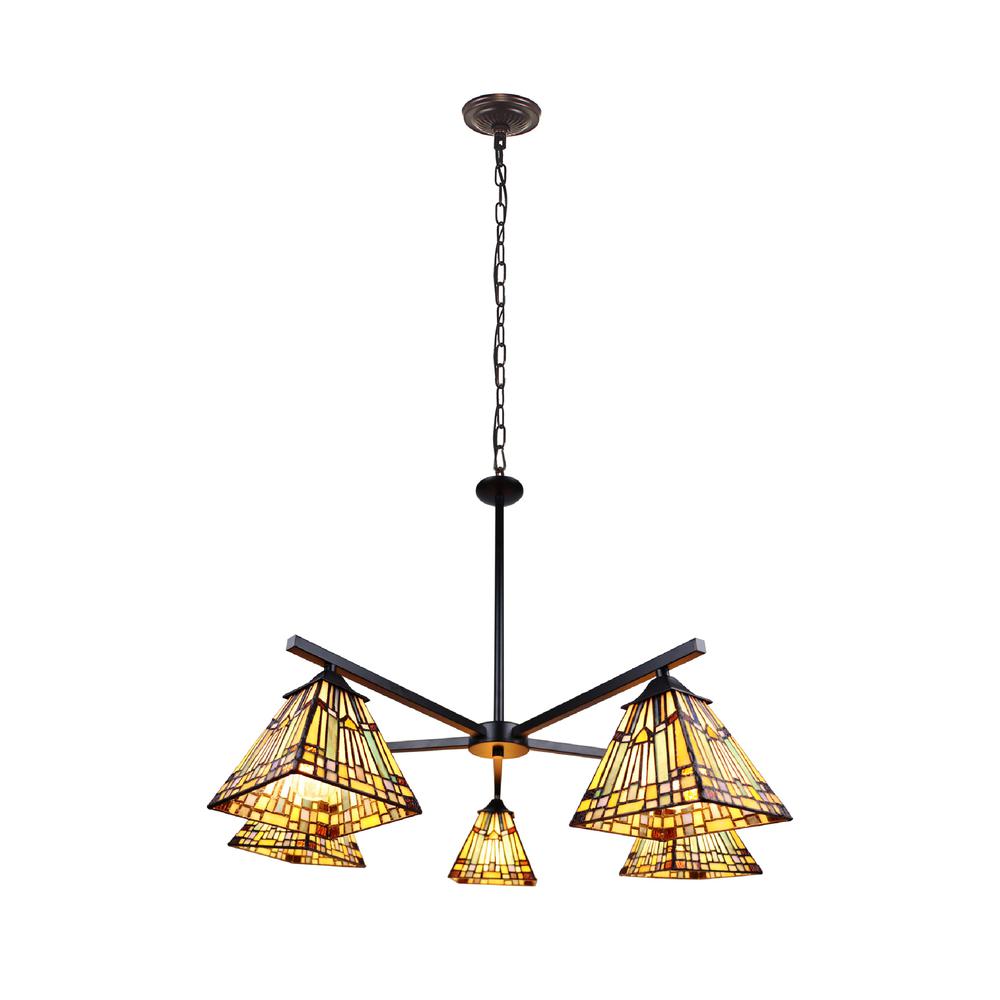 CHLOE Lighting KINSEY Mission Tiffany-style Blackish Bronze 5 Light Large Chandelier 30" Wide. Picture 4
