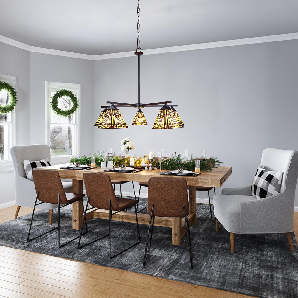 CHLOE Lighting KINSEY Mission Tiffany-style Blackish Bronze 5 Light Large Chandelier 30" Wide. Picture 8