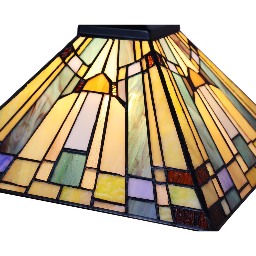 CHLOE Lighting KINSEY Mission Tiffany-style Blackish Bronze 3 Light Island Pendant 47" Wide. Picture 4