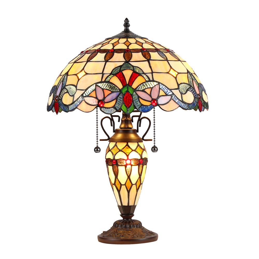 COOPER Tiffany-style 3 Light Victorian Double Lit Table Lamp 16" Shade. Picture 1