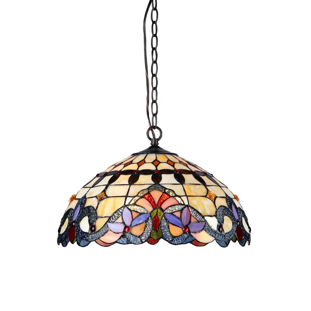 COOPER Tiffany-style 2 Light Victorian Ceiling Pendent Fixture 18" Shade. Picture 1