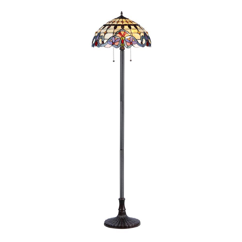 COOPER Tiffany-style 2 Light Victorian Floor Lamp 18" Shade. Picture 1