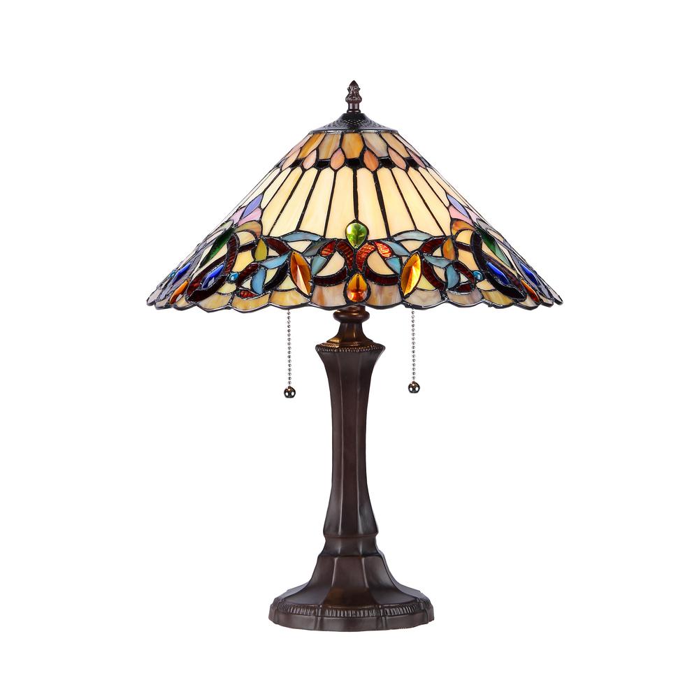 AMBROSE Tiffany-style 2 Light Victorian Table Lamp 16" Shade. Picture 1