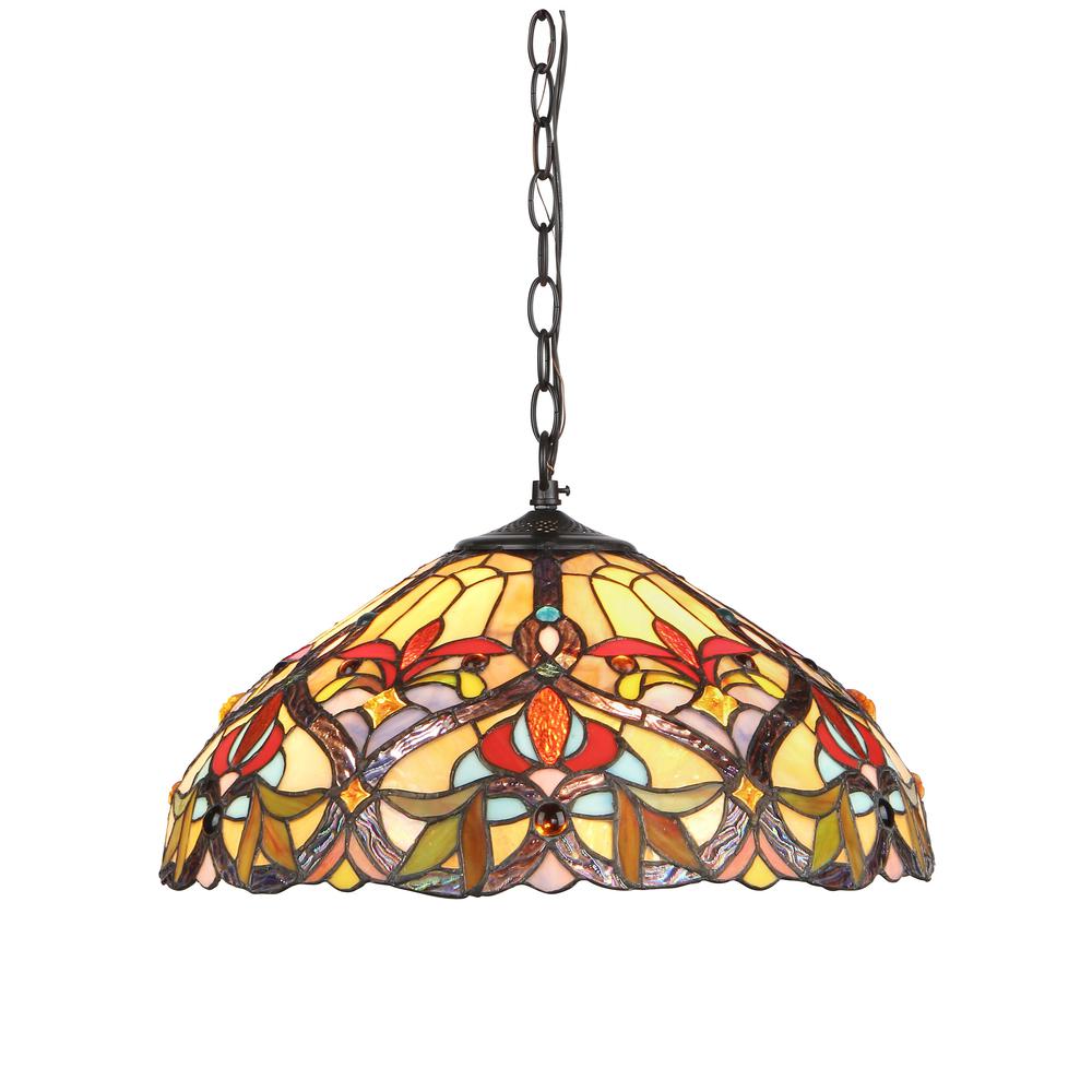 BYRON Tiffany-style 2 Light Victorian Ceiling Pendant Fixture 18" Shade. Picture 1