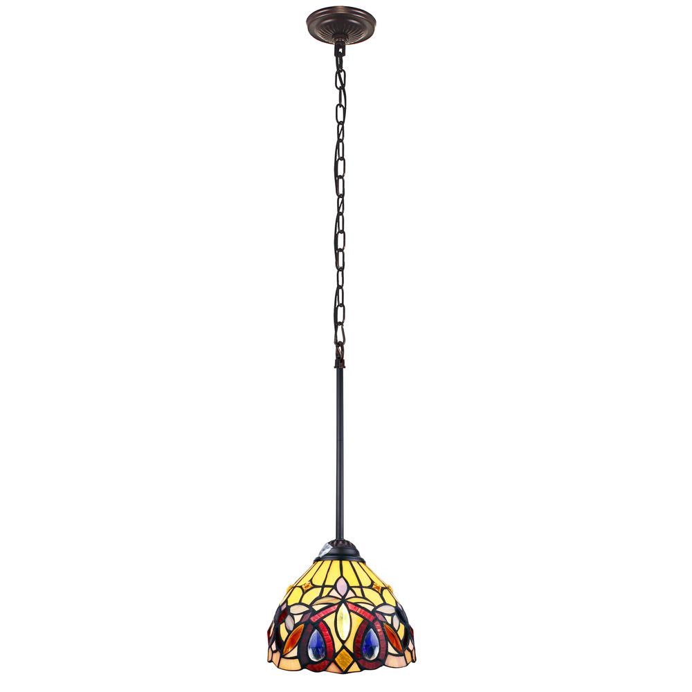 CHLOE Lighting SERENITY Victorian Tiffany-style Dark Bronze 1 Light Mini-Pendant 8" Wide. Picture 1