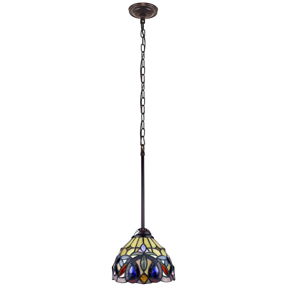 CHLOE Lighting SERENITY Victorian Tiffany-style Dark Bronze 1 Light Mini-Pendant 8" Wide. Picture 2