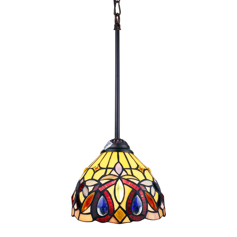 CHLOE Lighting SERENITY Victorian Tiffany-style Dark Bronze 1 Light Mini-Pendant 8" Wide. Picture 4