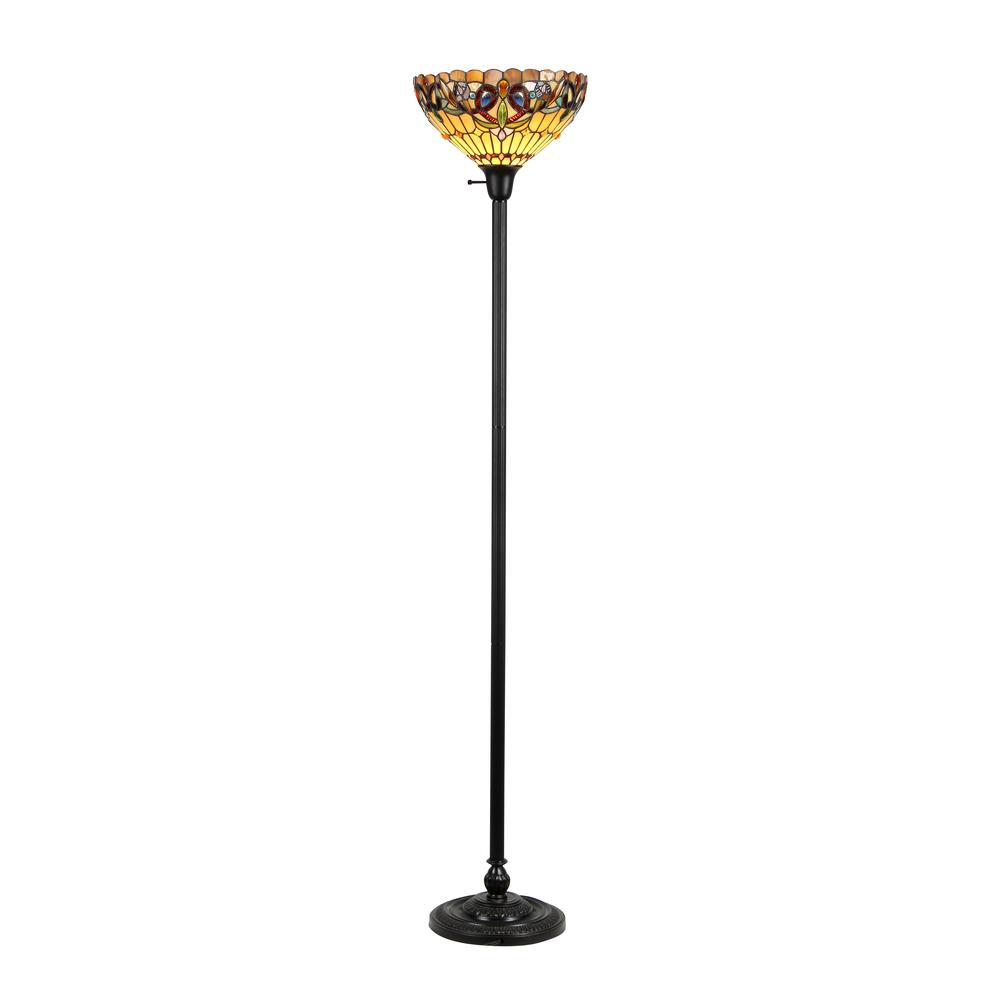 SERENITY Tiffany-style 1 Light Victorian Torchiere Floor Lamp 14" Shade. Picture 1