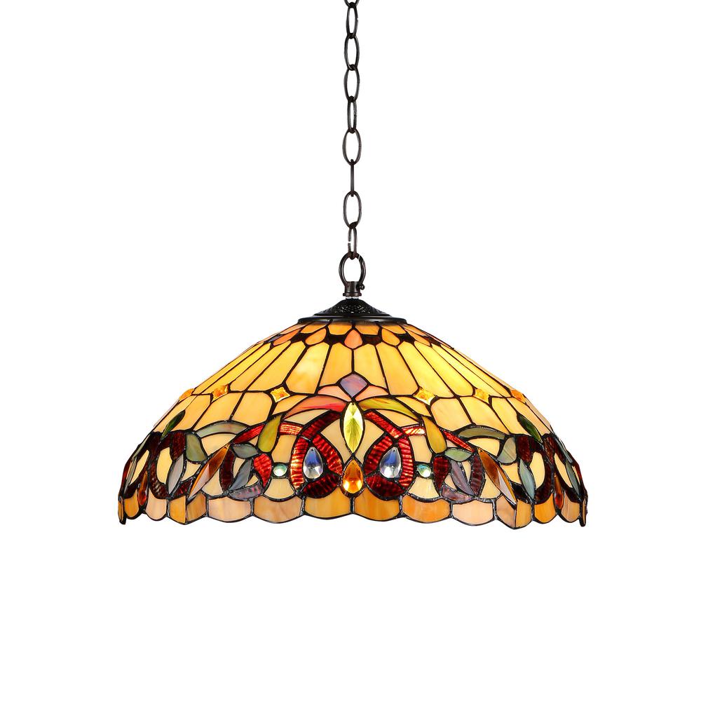 CHLOE Lighting SERENITY Victorian Tiffany-style Dark Bronze 2 Light Pendant 16" Wide. Picture 1