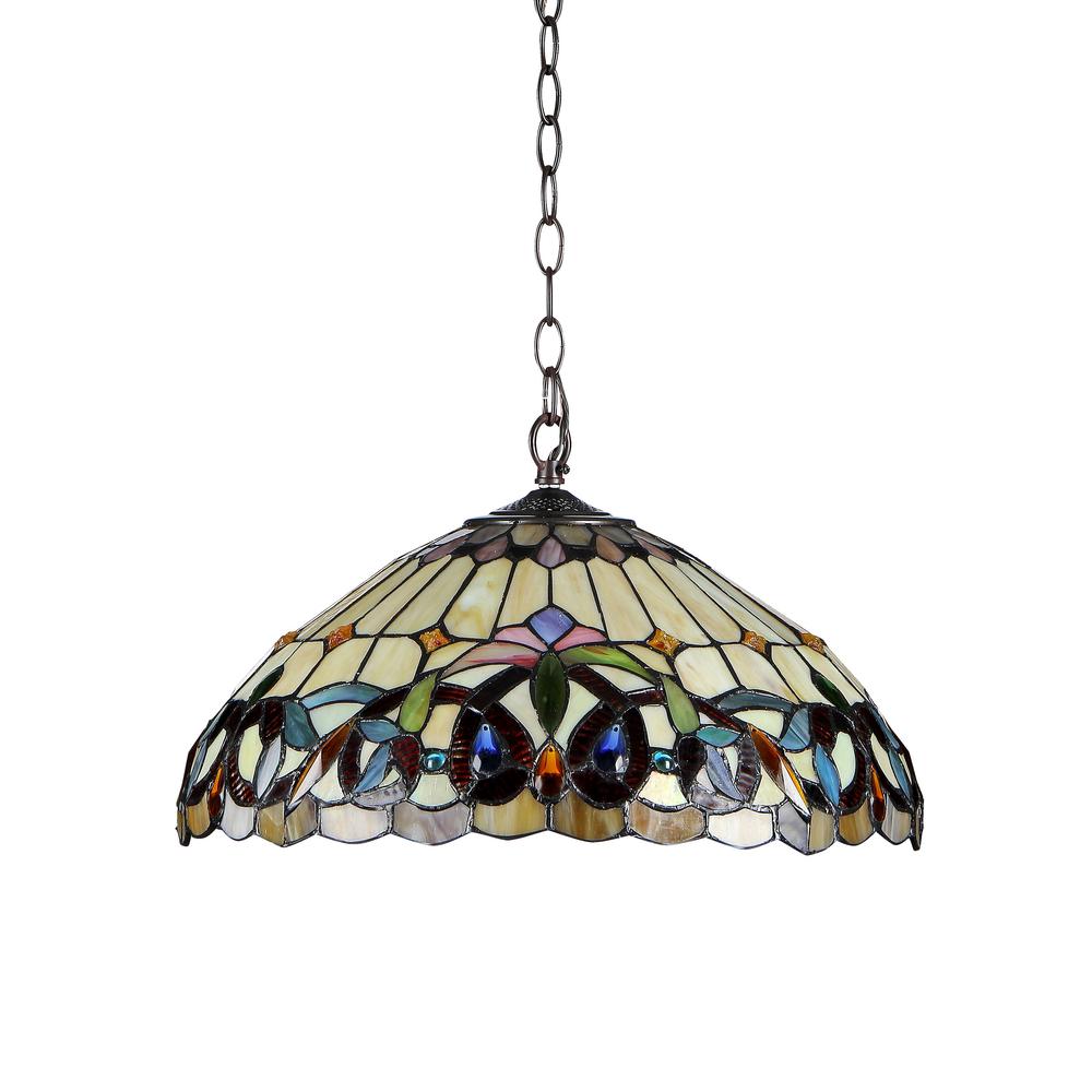 CHLOE Lighting SERENITY Victorian Tiffany-style Dark Bronze 2 Light Pendant 16" Wide. Picture 2