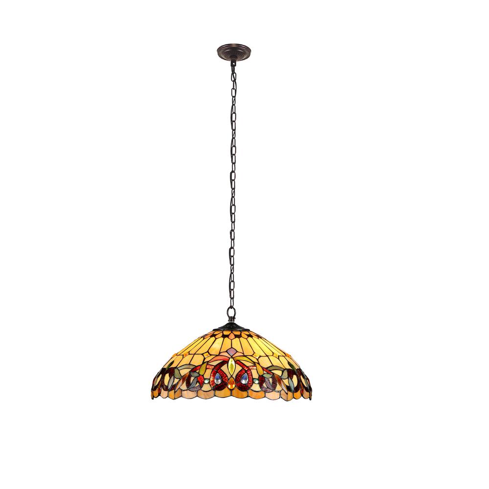 CHLOE Lighting SERENITY Victorian Tiffany-style Dark Bronze 2 Light Pendant 16" Wide. Picture 5