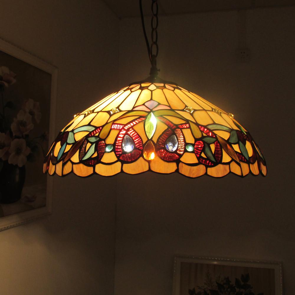 CHLOE Lighting SERENITY Victorian Tiffany-style Dark Bronze 2 Light Pendant 16" Wide. Picture 7