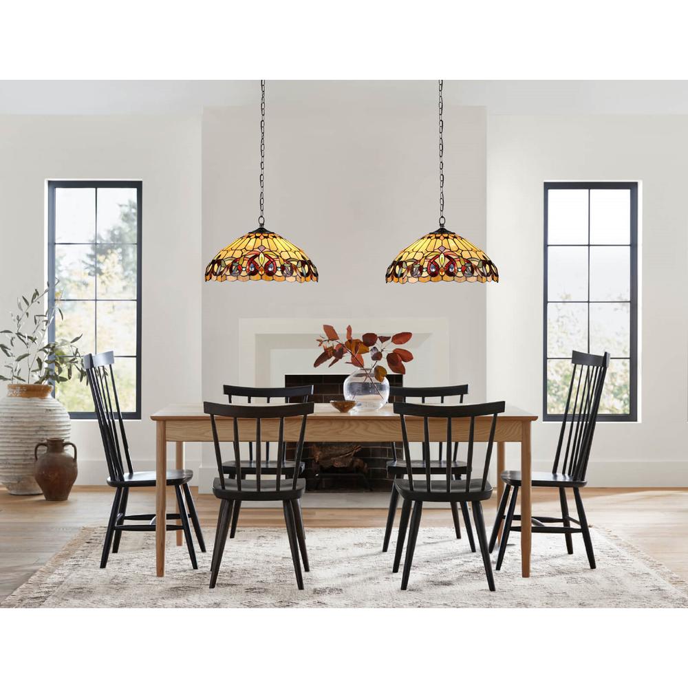 CHLOE Lighting SERENITY Victorian Tiffany-style Dark Bronze 2 Light Pendant 16" Wide. Picture 8