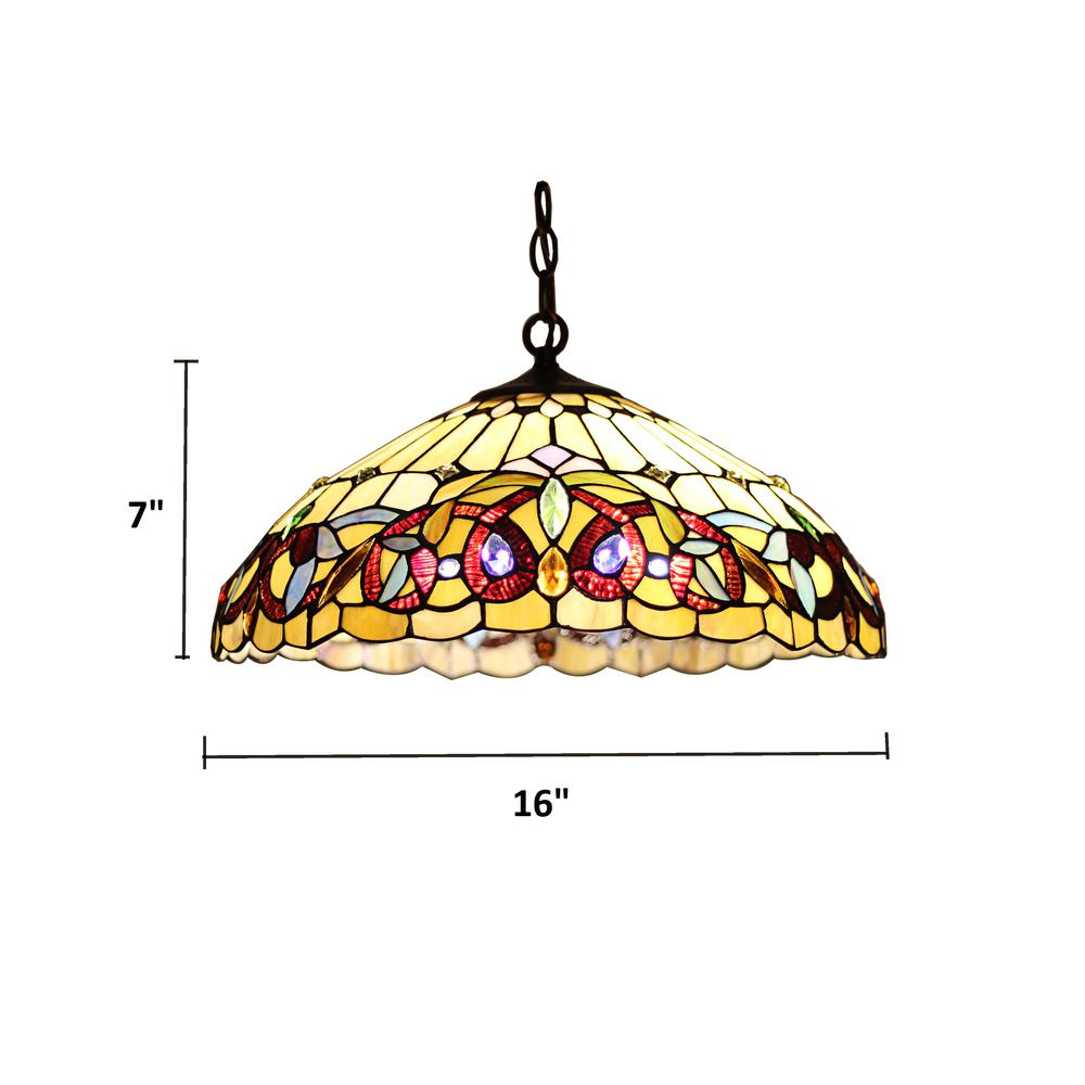 CHLOE Lighting SERENITY Victorian Tiffany-style Dark Bronze 2 Light Pendant 16" Wide. Picture 9