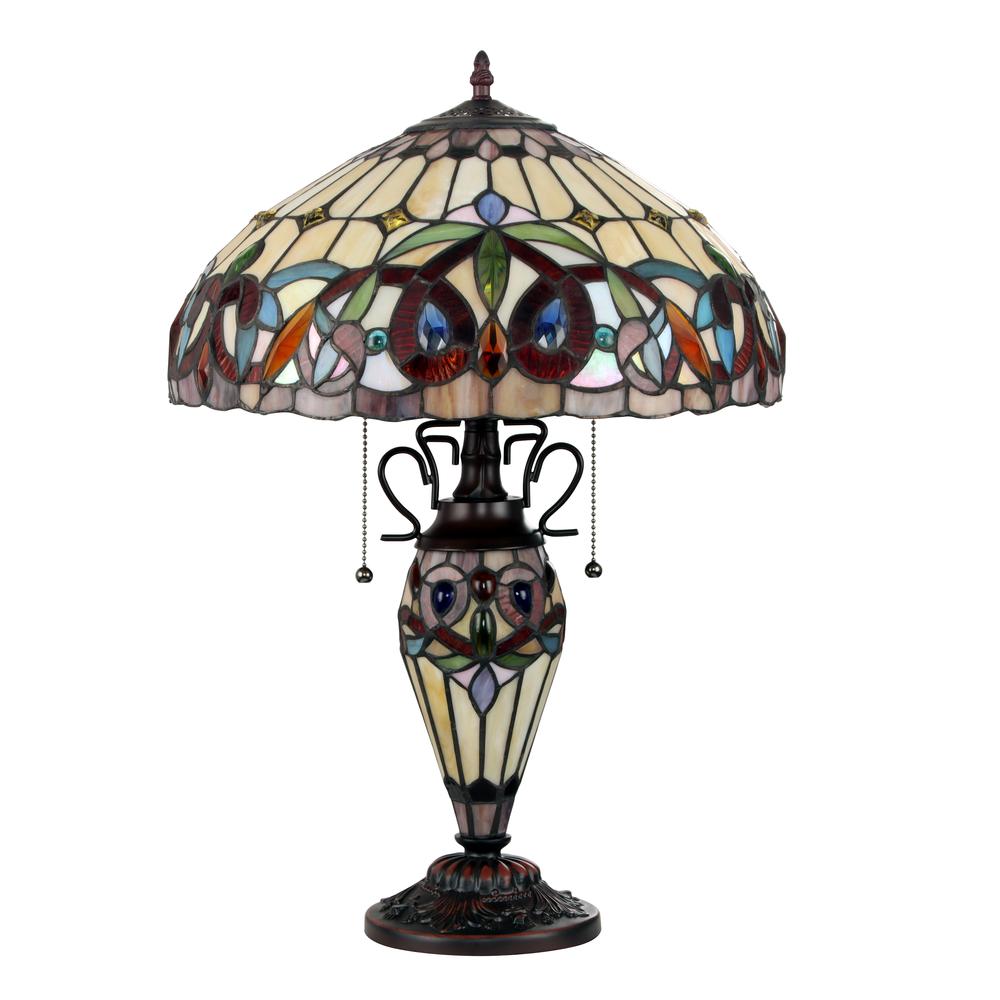 CHLOE Lighting SERENITY Tiffany-style Dark Bronze 3 Light Double Lit Table Lamp 16" Shade. Picture 2