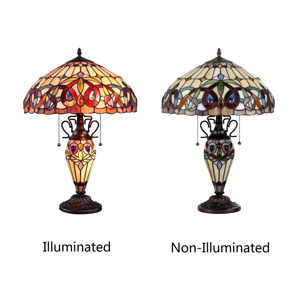 CHLOE Lighting SERENITY Tiffany-style Dark Bronze 3 Light Double Lit Table Lamp 16" Shade. Picture 7