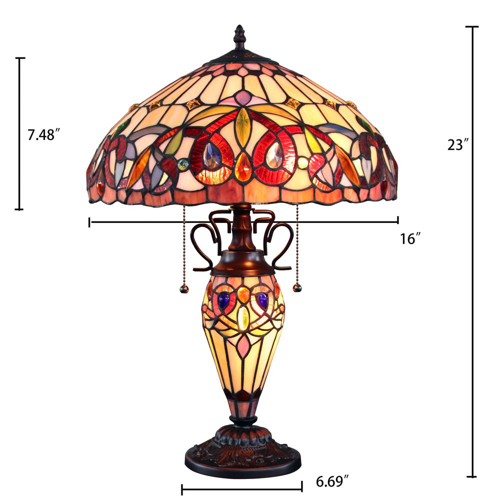 CHLOE Lighting SERENITY Tiffany-style Dark Bronze 3 Light Double Lit Table Lamp 16" Shade. Picture 8
