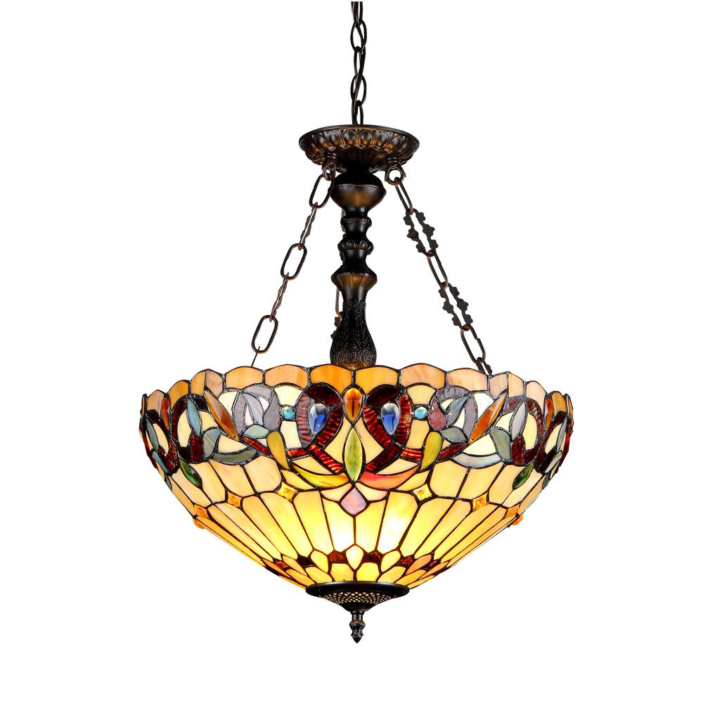 SERENITY Tiffany-style 3 Light Victorian Inverted Ceiling Pendant 18" Shade. Picture 1