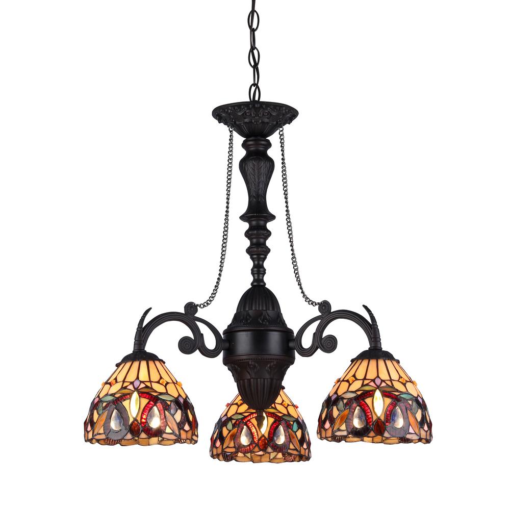 SERENITY Tiffany-style 3 Light Victorian Mini Chandelier 20.5" Wide. Picture 1