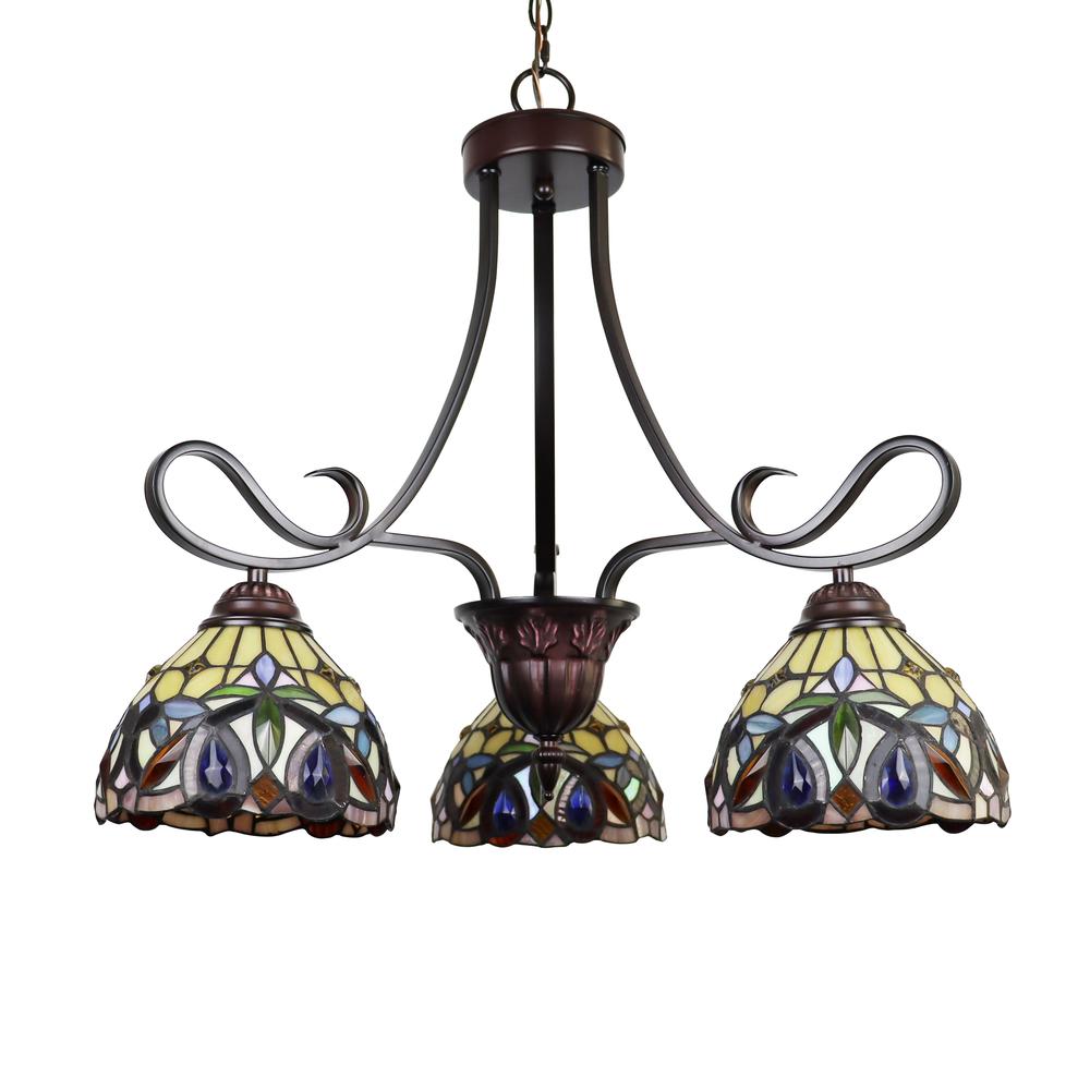 CHLOE Lighting SERENITY Victorian Tiffany-Style Dark Bronze 3 Light Mini Chandelier 25" Wide. Picture 2