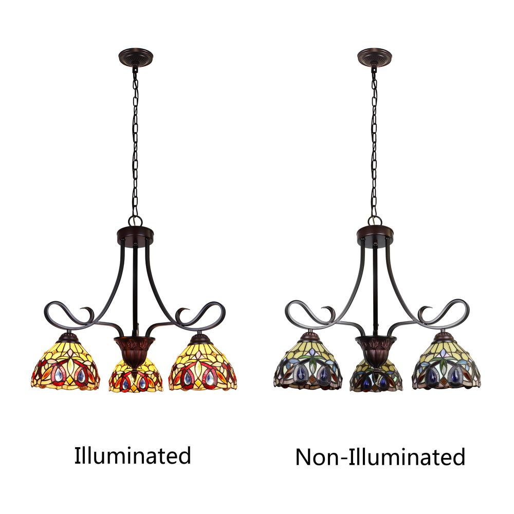 CHLOE Lighting SERENITY Victorian Tiffany-Style Dark Bronze 3 Light Mini Chandelier 25" Wide. Picture 3
