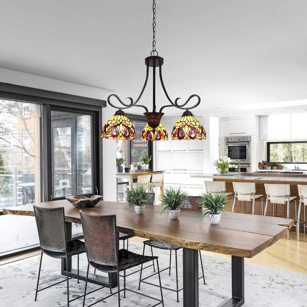 CHLOE Lighting SERENITY Victorian Tiffany-Style Dark Bronze 3 Light Mini Chandelier 25" Wide. Picture 5