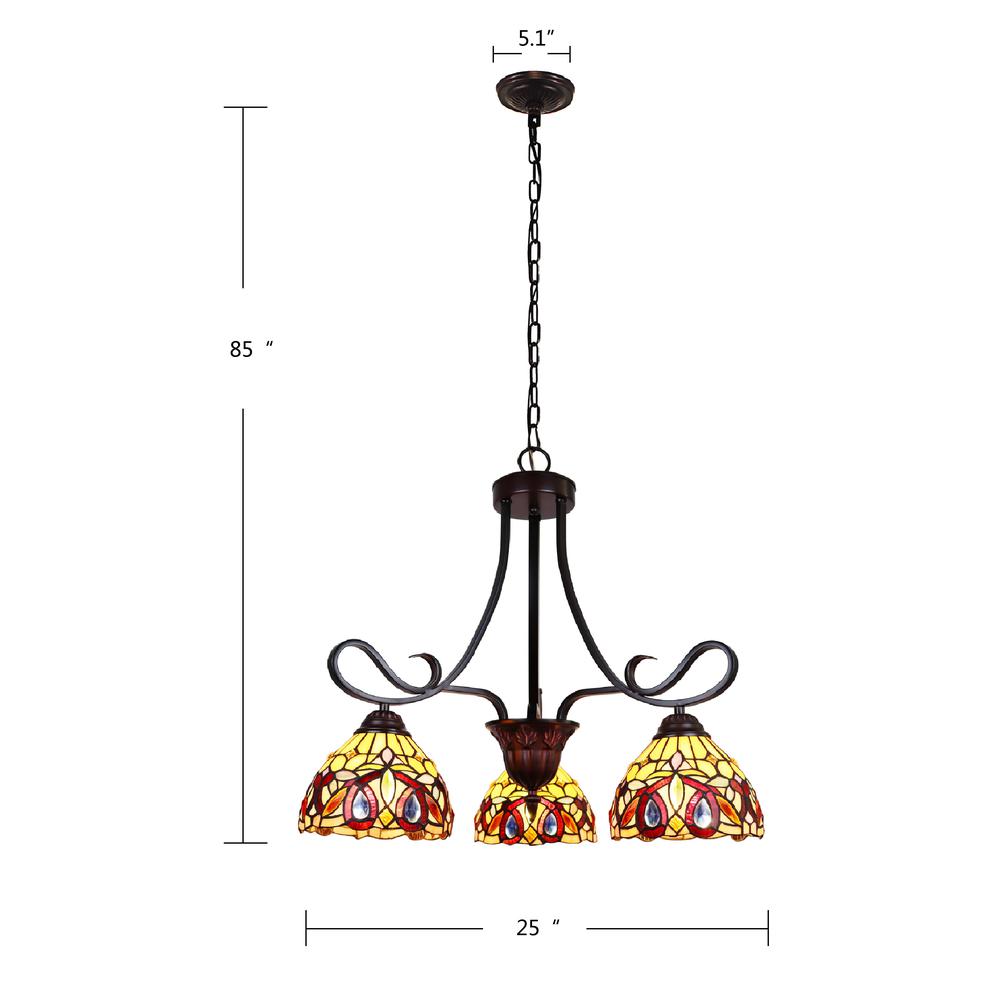 CHLOE Lighting SERENITY Victorian Tiffany-Style Dark Bronze 3 Light Mini Chandelier 25" Wide. Picture 6