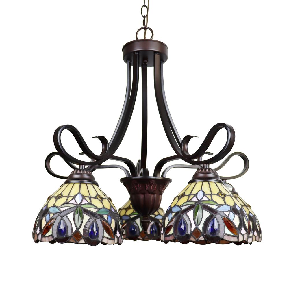 CHLOE Lighting SERENITY Victorian Tiffany-Style Dark Bronze 5 Light Large Chandelier 25" Wide. Picture 4