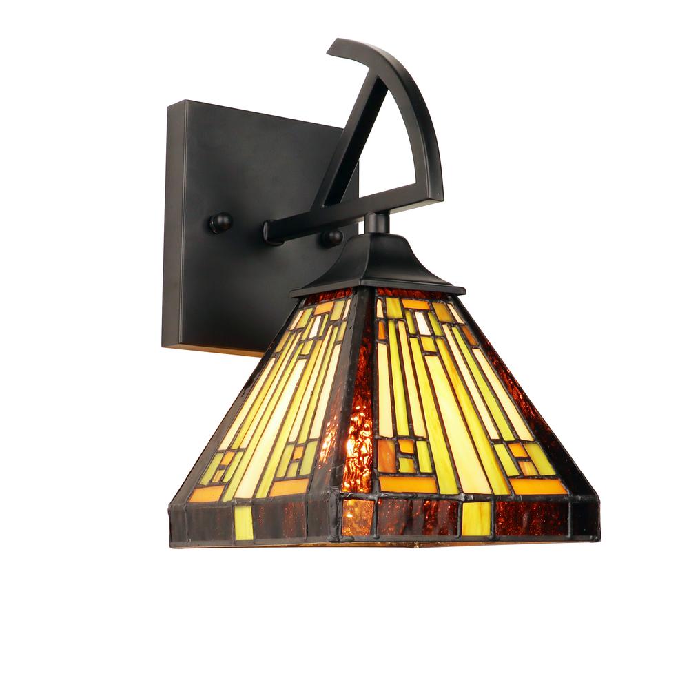 INNES Mission-Style 1-Light Blackish Bronze Finish Wall Sconce 6" Shade. Picture 1