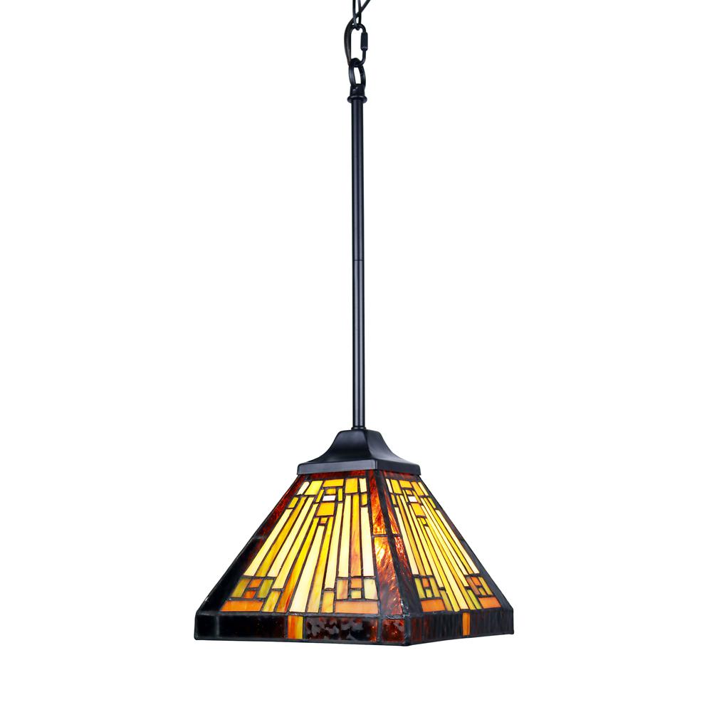 CHLOE Lighting INNES Mission Tiffany-Style Blackish Bronze 1 Light Mini Pendant 8" Wide. Picture 1