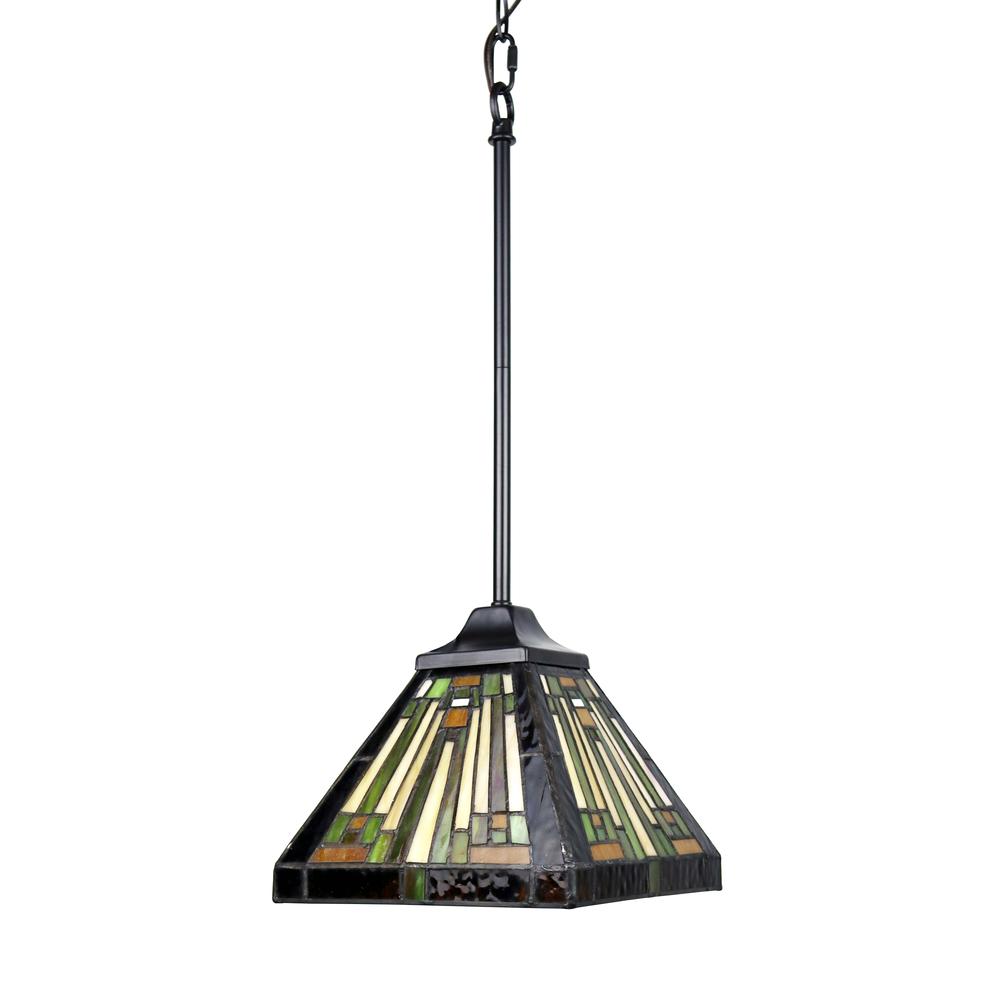 CHLOE Lighting INNES Mission Tiffany-Style Blackish Bronze 1 Light Mini Pendant 8" Wide. Picture 2