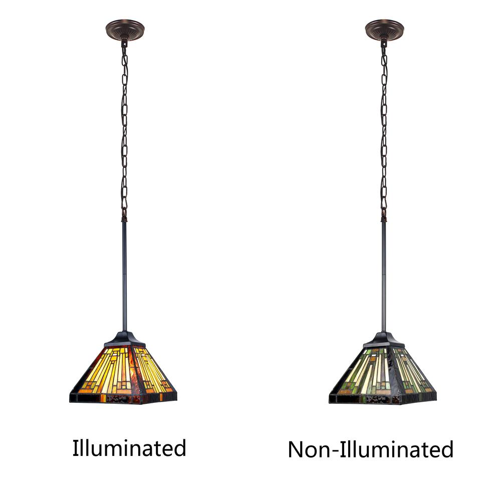 CHLOE Lighting INNES Mission Tiffany-Style Blackish Bronze 1 Light Mini Pendant 8" Wide. Picture 4