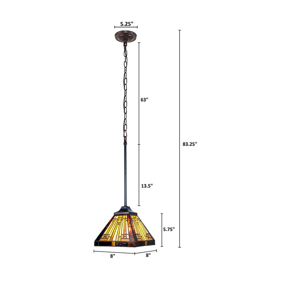 CHLOE Lighting INNES Mission Tiffany-Style Blackish Bronze 1 Light Mini Pendant 8" Wide. Picture 6
