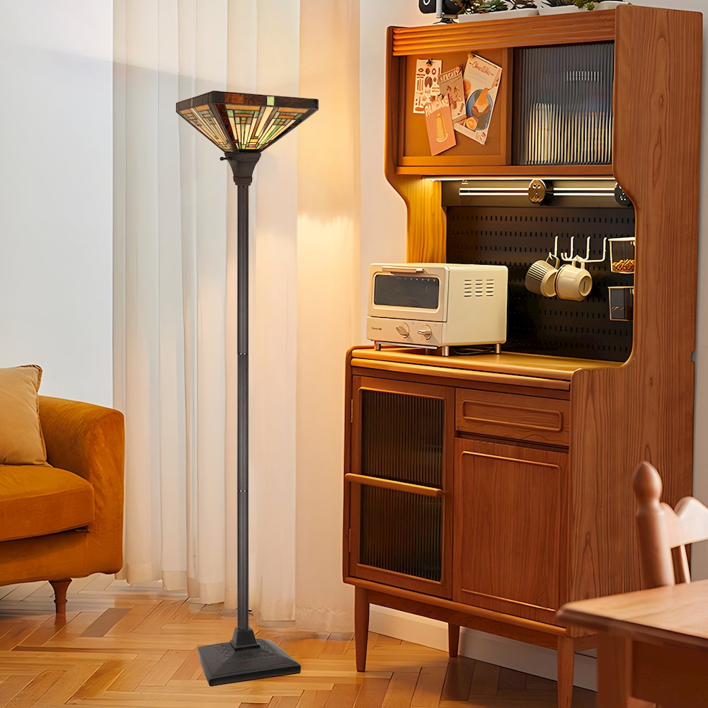 FIRMAN Tiffany-Style 1-Light Torchiere Floor Lamp 12" Shade. Picture 8