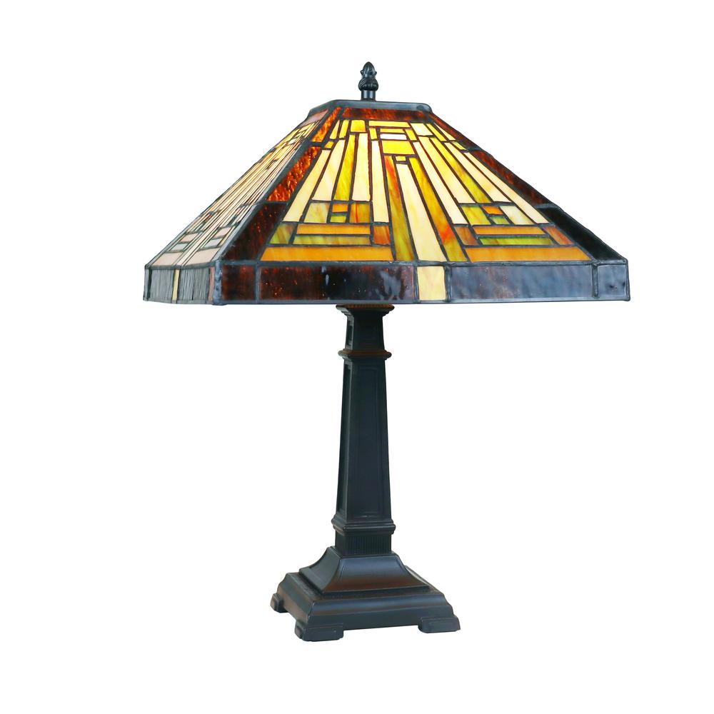 CHLOE Lighting INNES Mission Tiffany-Style Blackish Bronze 1 Light Table Lamp 12" Wide. Picture 1