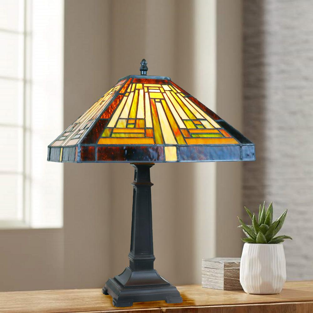 CHLOE Lighting INNES Mission Tiffany-Style Blackish Bronze 1 Light Table Lamp 12" Wide. Picture 7