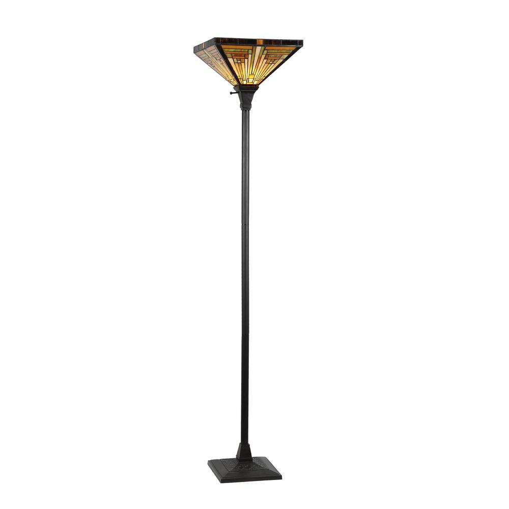 INNES Tiffany-style 1 Light Mission Torchiere Floor Lamp 14" Shade. Picture 1