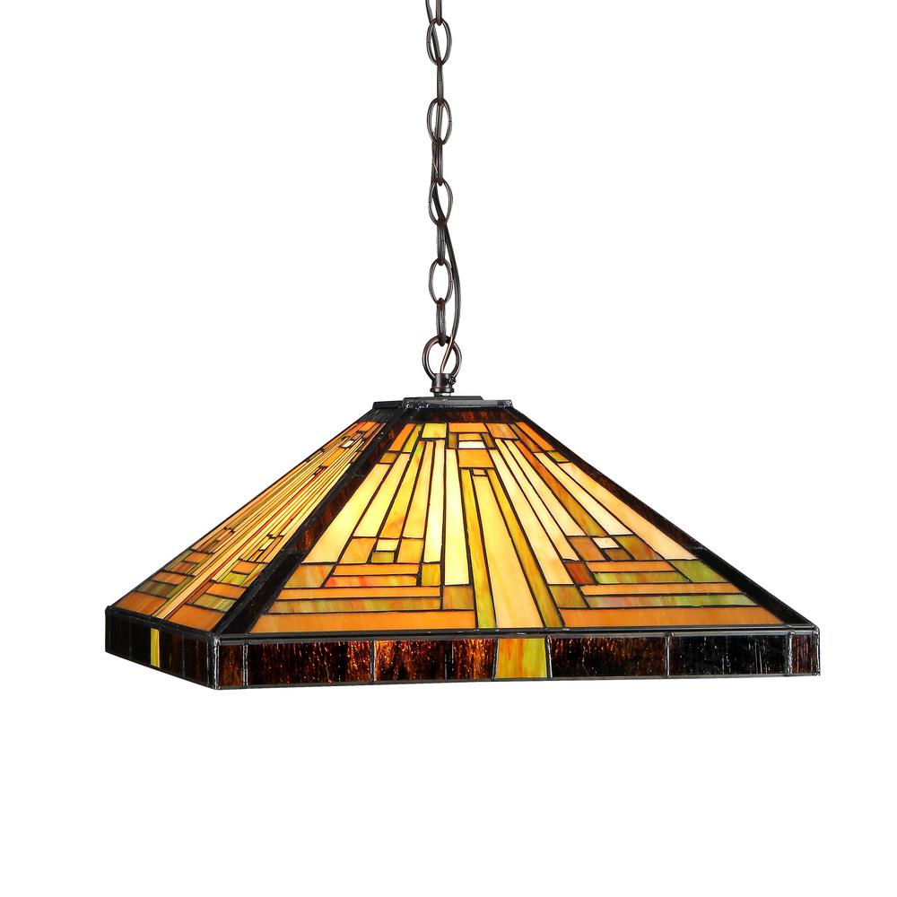 INNES Tiffany-style 2 Light Mission Ceiling Pendant Fixture 16" Shade. Picture 1