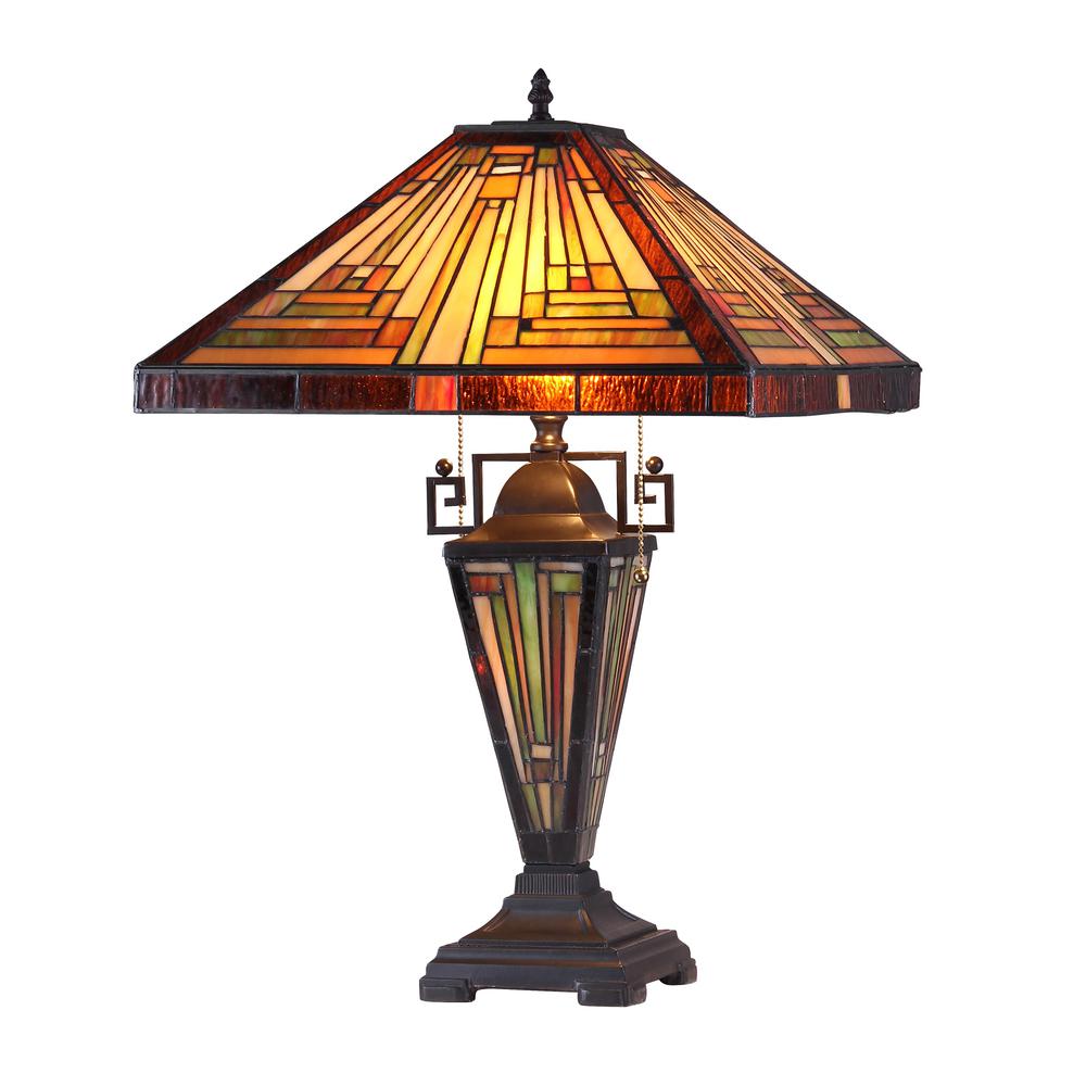 INNES Tiffany-style 3 Light Mission Double Lit Table Lamp 16" Shade. Picture 1