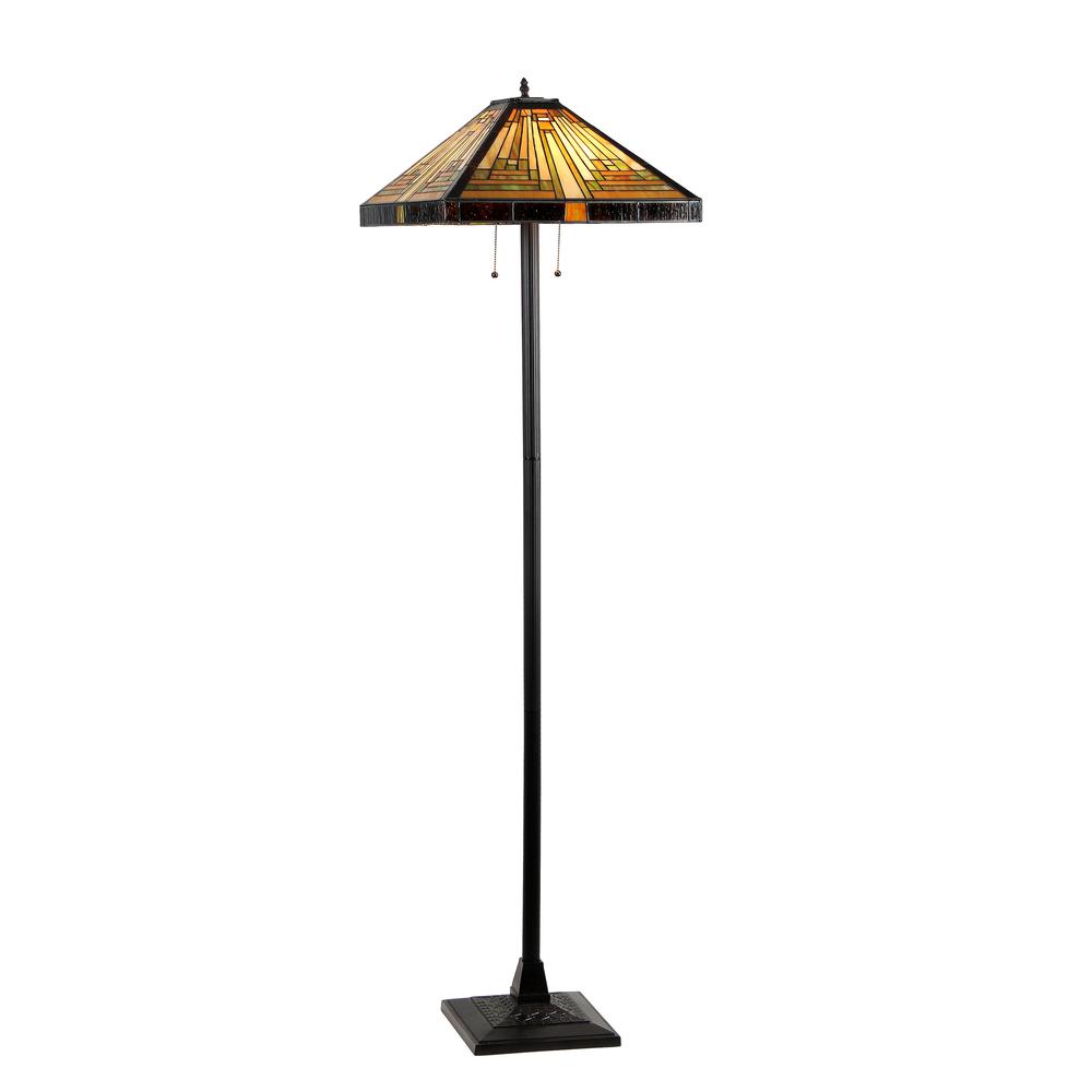 INNES Tiffany-style 2 Light Mission Floor Lamp 18" Shade. Picture 1