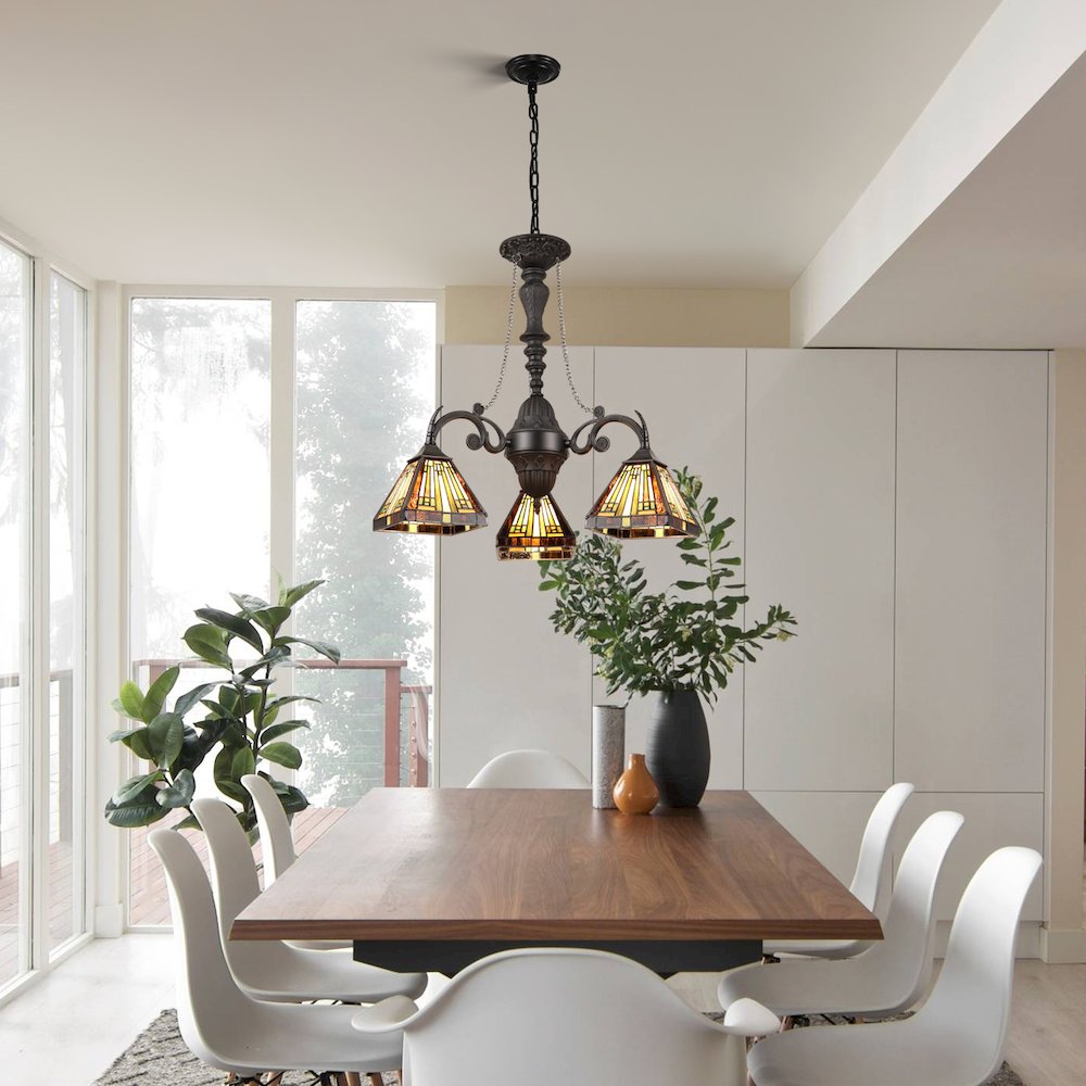 INNES Tiffany-Style 3-Light Mini Chandelier 24" Wide. Picture 8