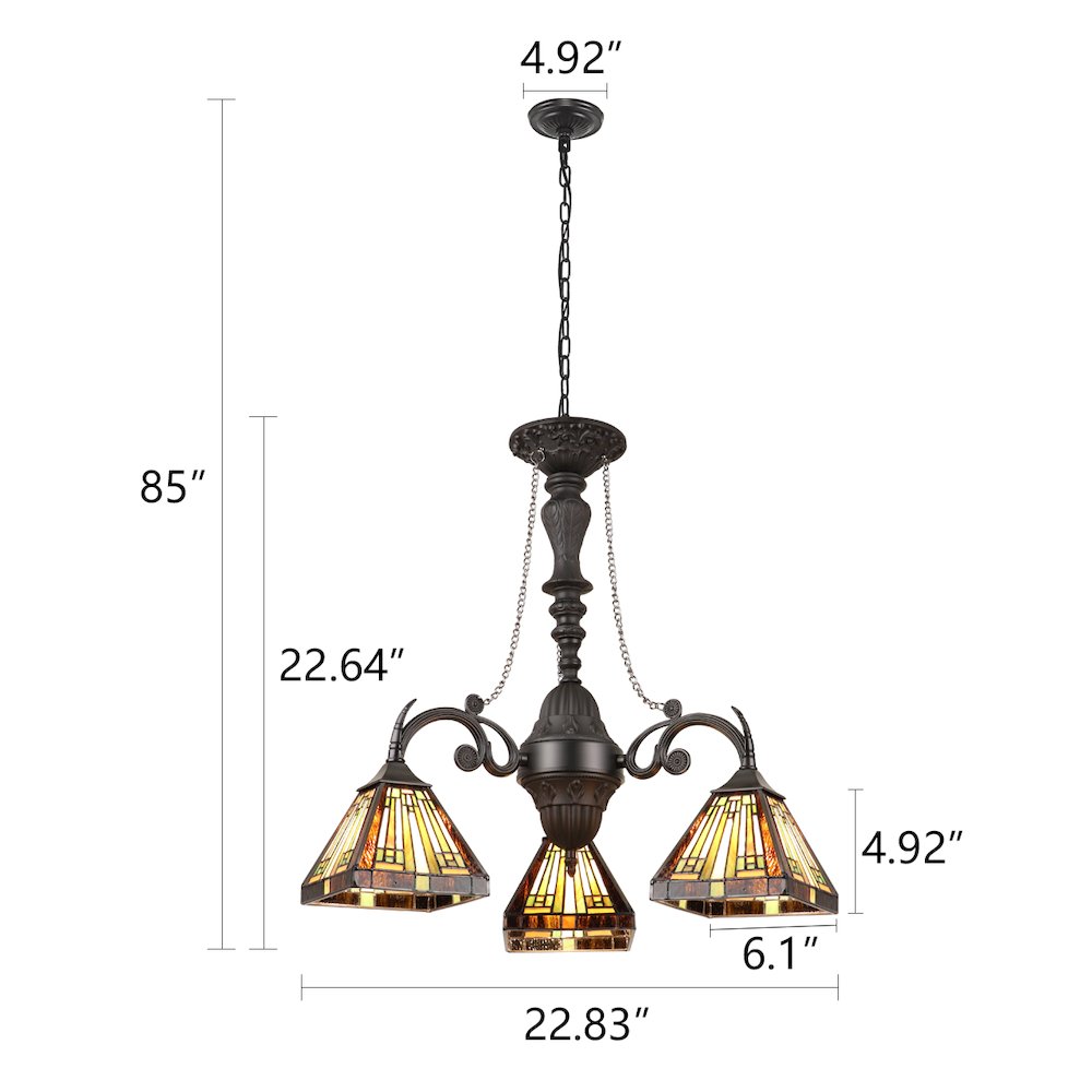 INNES Tiffany-Style 3-Light Mini Chandelier 24" Wide. Picture 9