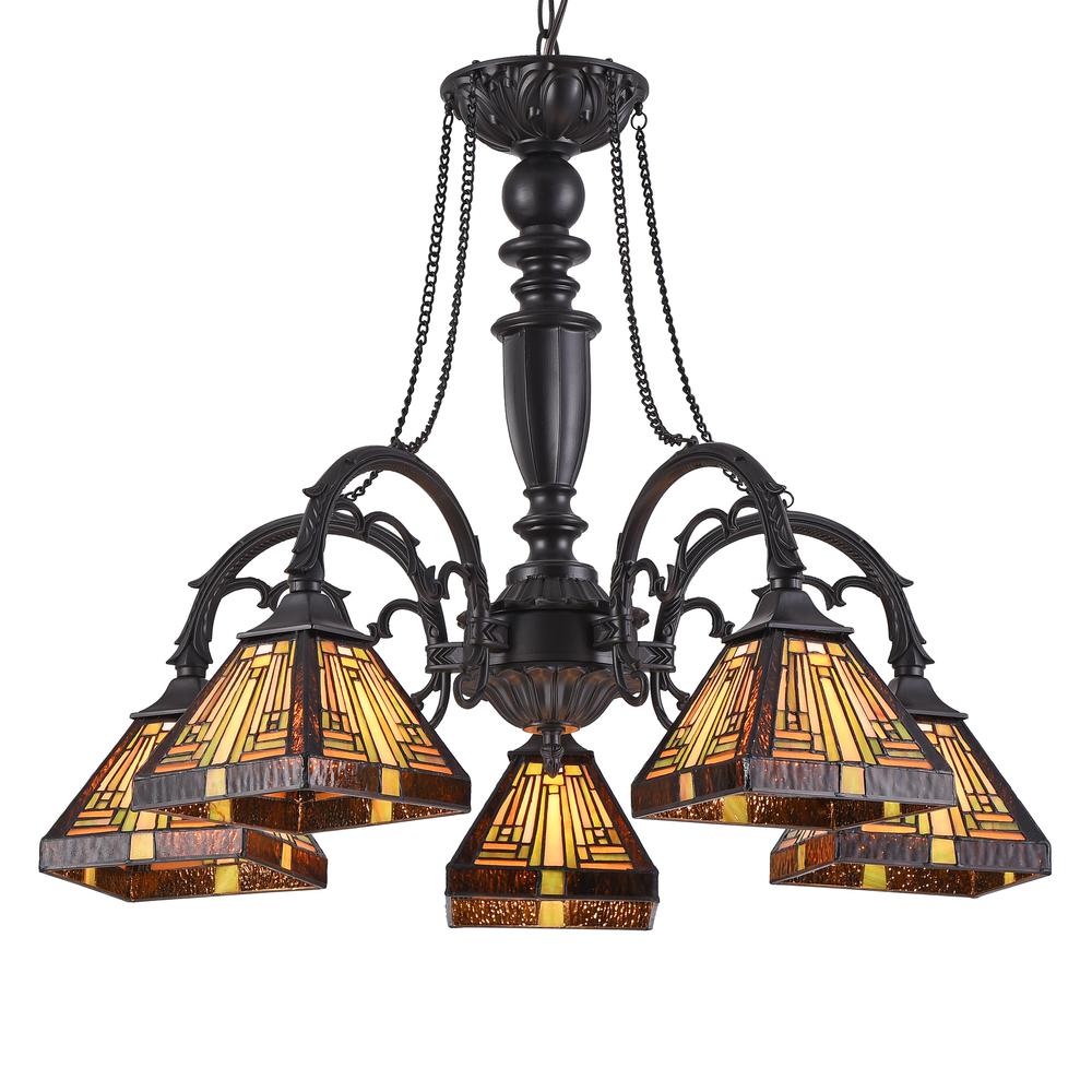 INNES Tiffany-style 5 Light Mission Large Chandelier 27" Wide. Picture 1